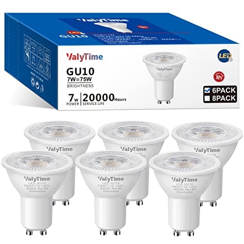 Valytime Dimmable GU10 LED Bulbs 7W(50W -60W-75W Equivalent) GU10 Light Bulbs Gu10 Shape Halogen Replacement Bulb 38°120V 650Lm for Track Spot Lighting Indoor Recessed,Warm While 3000K,6 Pack