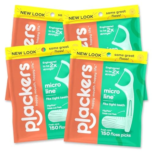 Plackers Micro Line Floss Picks, Fresh Mint, 150 Count, Pack of 4