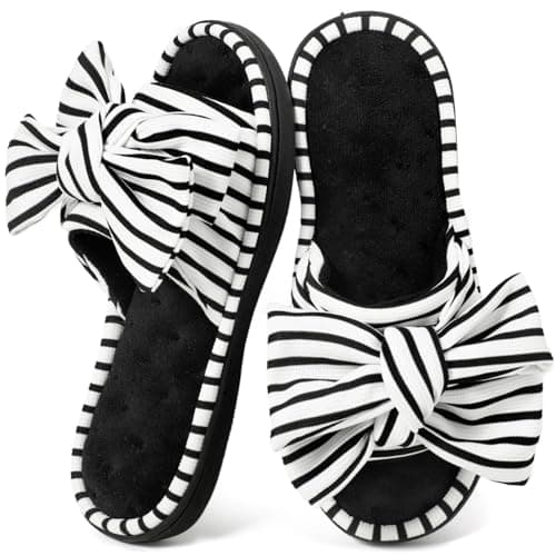 ULTRAIDEAS Women's Open Toe Indoor Outdoor Slippers(Black,7-8)