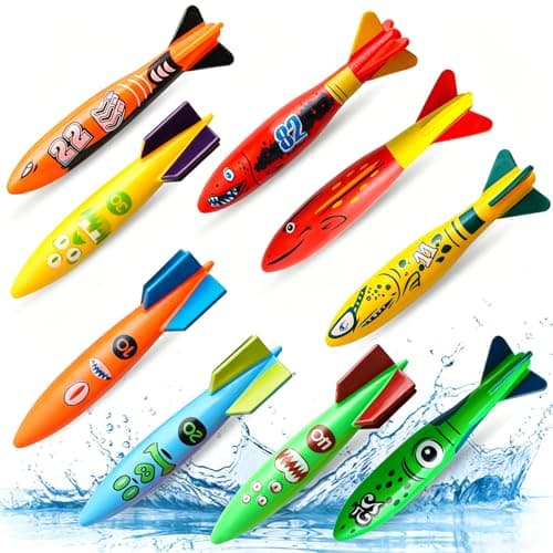 Dive Rings Pool Toys Adults, 9 Pcs Diving Pool Toy for Kids Ages 4-8, Shark Torpedo Dive Set, Octopus Toddler Water Fun Toys, Summer Essentials Underwater Swimming Throwing Gifts for Boys & Girls