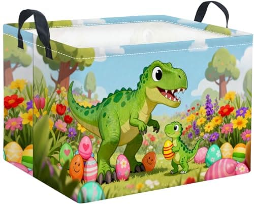 LATOGHIVE Rectangular Easter Basket Waterproof Storage Bin for Bedroom Collapsible Bin Books Box Basket Room Decor(Dinosaurs)