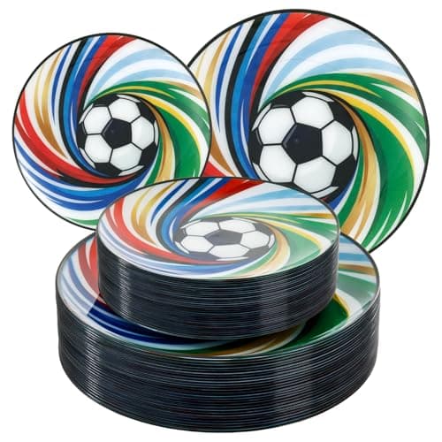 LIYH 60 Pcs World Cup Soccer Plastic Plates - Heavy Duty Disposable Plates for Global Soccer Themed Celebration Party Supplies 10.25" Dinner & 7.5" Dessert Plate