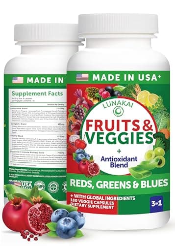 Lunakai USA Made Superfood Fruits & Veggies Supplement - All-in-One with 4 Blends & Scented Capsules, 180ct Super Veggie Capsules for Adults