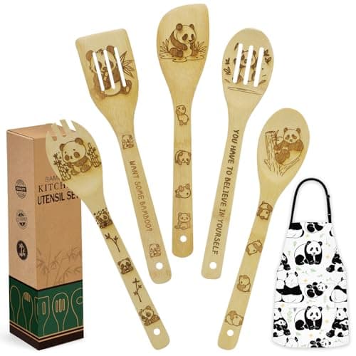 Panda Gifts for Women, Kitchen Cooking Utensils Set include Unique Bamboo Cooking Spoons Apron, Personalized Christmas Mother's Day Housewarming Gift Idea for Mom