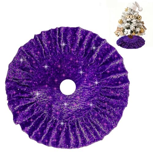 SOMUAUY Purple Tree Skirt 24 Inch Small Ruffle Halloween Tree Skirt Sequin