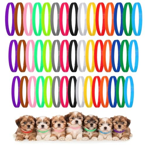 45PCS Newborn Puppy Collars, Whelping Collars for Puppies, Puppy Litter Collar, Puppys Whelping Collar, Adjustable Double-Sided Soft Identification Bands for Dog Cat Litter, 3 Sizes