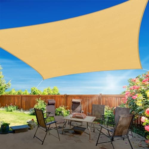 RoomHacks 10'x13' Sun Shade Sail, UV Protection Outdoor Shade, Curved Tear Resistant Heavy Duty Sun Shade for Patio Garden, Backyard, Deck, Car Port, Playground, (Sand)