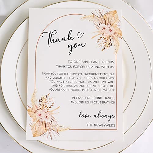 HUIHUANG Desert Wedding Thank You Place Setting Cards 50 Pieces, Fall Wedding Favors Thank You Place Cards for Table Reception, Dinner Plates, Table Centerpieces-5x7 inch (Pampas Grass)