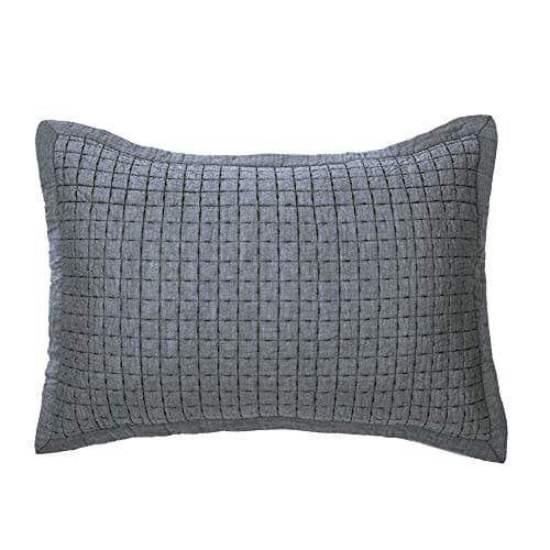ELEGANT LIFE HOME Cotton Yarn Dyed Chambray Collection Cotton Fill Channel Stitch Washed King Pillow Sham Gray Color, 20’’ x 36’’+1.75’’ Flange (1Piece)