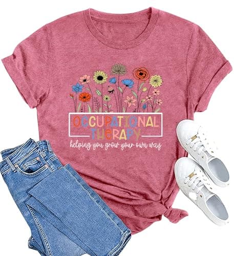 MAIHUN Occupational Therapy Shirt for Women Occupational Therapist Tshirt OT Month Gift Tee Top Pink