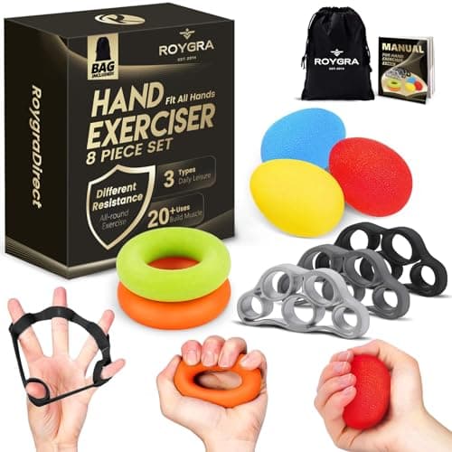 roygra Grip Strength Trainer (8 Pack), Forearm Strengthener, Stress Balls for Adults, Hand Strengthening Devices, Wrist Finger Strengthener, Physical Therapy Exercise Equipment, Golf Baseball Climbing