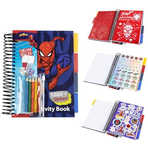 Marvel Boys Sticker Book Over 1000 Spiderman Stickers Scrapbook Colouring Pencils Avengers Activity Book - Boys Gifts (Multi Spiderman)