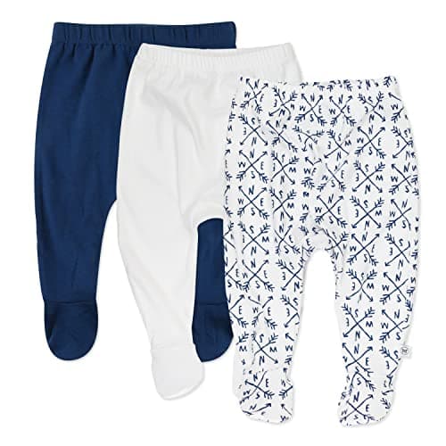 HonestBaby 3-Pack Organic Cotton Footed Harem Pants, Compass Blue, 0-3 Months