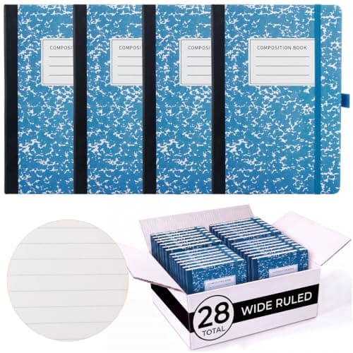 Laumoi 28 Pack A5 PU Leather Lined Notebook Journal, Sky Blue,Marble