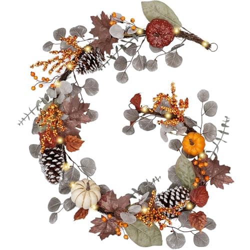 Valery Madelyn 6ft Fall Maple Leaves Garlands for Mantle with Pumpkins