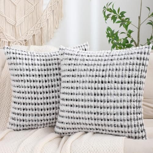 LUOYEHK Boho Throw Pillow Covers 20x20 Inch Set of 2 Chenille Tufted Pillowcase Farmhouse Neutral Cushion Covers for Couch Sofa Bed Living Room, Black Gray