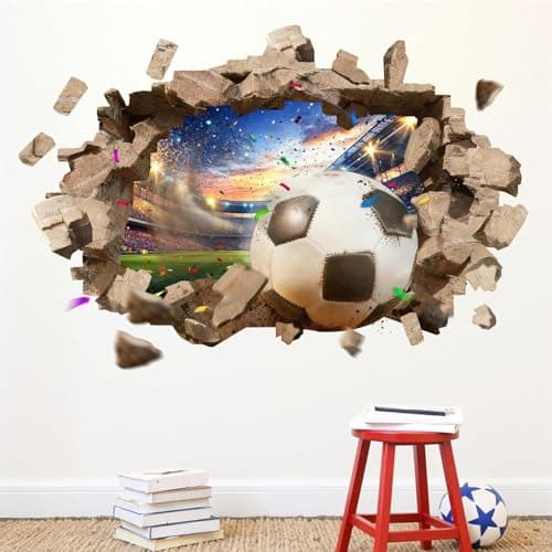 TOARTi Football Wall Sticker 3D Breaking Soccer Wall Decals