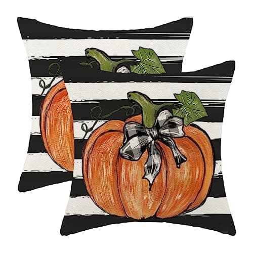 Gohdiwh Fall Pillow Covers 22x22 Set of 2 Pumpkin Maple Leaves and Stripes Fall Decor Pillowcase Linen Autumn Thanksgiving Decorative Outdoor Throw Pillow Covers Farmhouse Cushion Case for Couch Home
