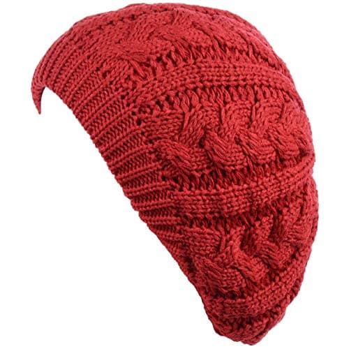BYOS Women's Winter Fleece Lined Urban Boho Slouchy Cable Knit Beret Beanie Hat