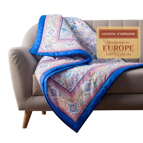 Maison d' Hermine Throw Blanket for Couch Lightweight Soft Warm Breathable Cotton Throw Blankets for Bed Girls Boys Women Men Gifts Sofa Living Room Spring Summer (Indian Floral, 50'' X 60'')