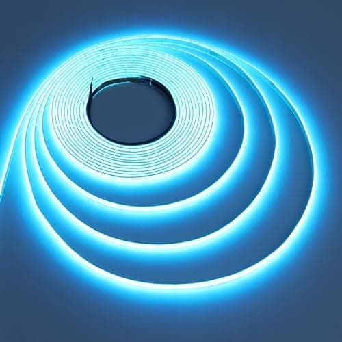 TOPAI 24V 5mm Thin COB LED Strip 16.4ft ice Blue Dotless Lighting
