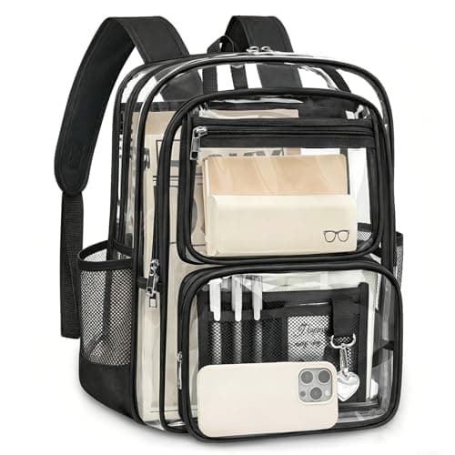 Attmu Clear Backpack for School, 17 inch Large Heavy Duty PVC Clear Bookbag