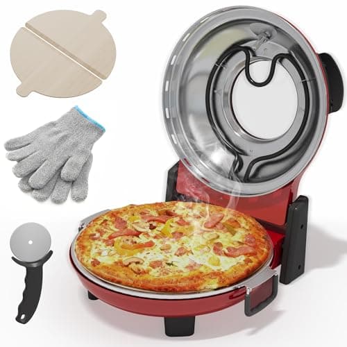 SUNVIVIPRO Pizza Oven Indoor Outdoor: Heats up to 770℉, Up to 12" Electric Countertop Pizza Maker with Viewing Window, Dual Temp Control Knob, Portable Pizza Cooker Warmer, Pizza Stone, Pizza Peel