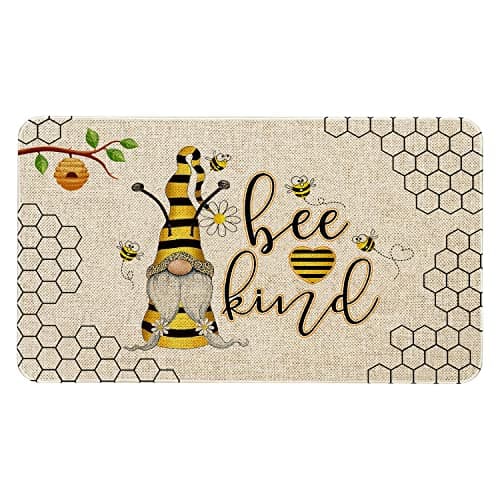 Roszwtit Spring Summer Bee Gnome Welcome Door Mat for Home Decor 30x17 Inch
