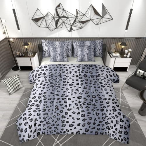 Erosebridal Leopard Print 7 Pieces Bedding Set Full,Grey Cheetah Printed Bed in a Bag,Animal Skin Texture Bed Set Includes Comforter,Sheet Set,Pillowcases & Pillow Covers,Wild Animal Bedroom Decor