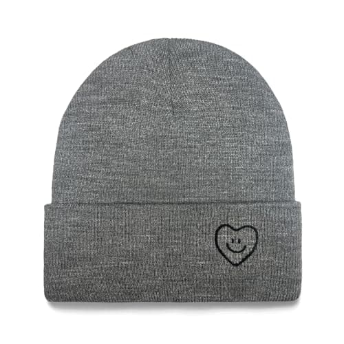 XMMAXFLOW Beanie for Women Men Winter Knit Hats Soft Warm Cuffed Beanie with Smile Face, Heather Grey