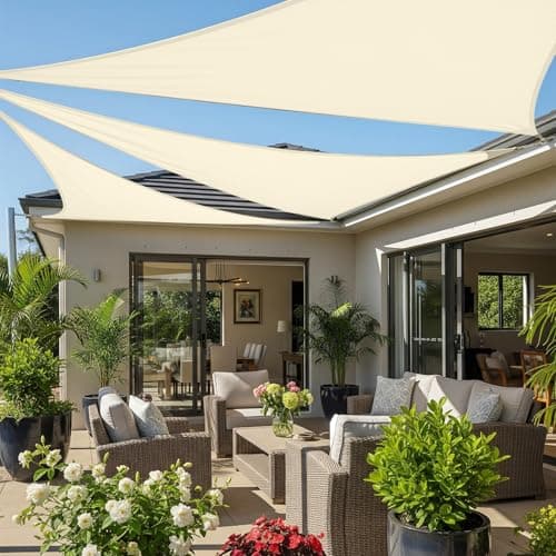Cool Area Sun Shade Sail for Patio, Triangle 16x16x16ft, Butter Cream