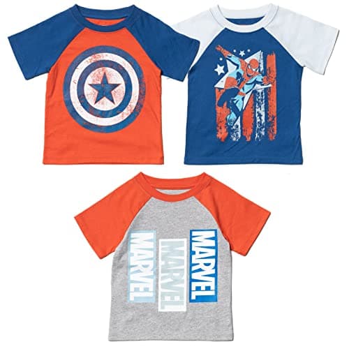 Marvel Avengers Captain America Spider-Man Big Boys 3 Pack Graphic T-Shirts Blue/Gray/Red 18-20