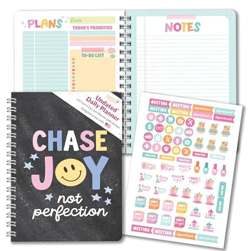 Hadley Designs Daily Planner Undated - Undated Daily Planner with Hourly Schedule, To Do List Notebook for Work, Day Planners for Kids & Adults, Teacher Supplies, Back to School Teacher Gifts