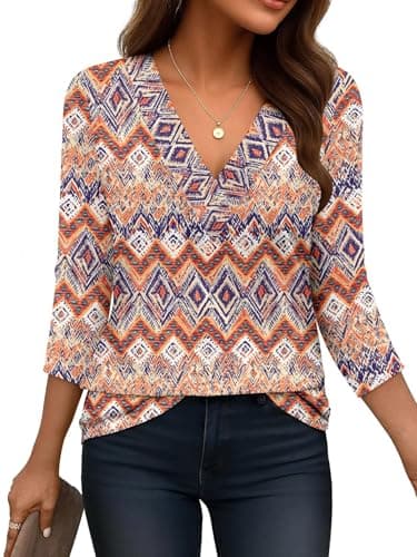 Bliwov Women’s 3/4 Sleeve V Neck Tops Loose Fit T Shirts Casual Work Blouses 2026 Spring Soft Basic Tees Summer Outfits