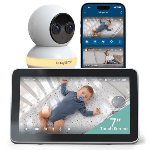 Babysense Touch 7" Touchscreen Smart WiFi Baby Monitor with App, Camera and Audio, Night Light, 4MP Dual-Lens with 6X Zoom, AI Auto Tracking, Focus Area, Split-Screen, VOX/ECO Mode, No Subscription