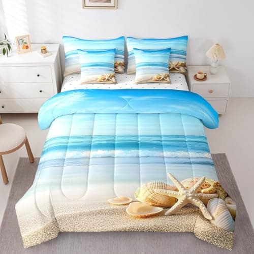 Feelyou Beach Theme Comforter Set Twin Size 7 Pcs Bedding Set Boys Girls