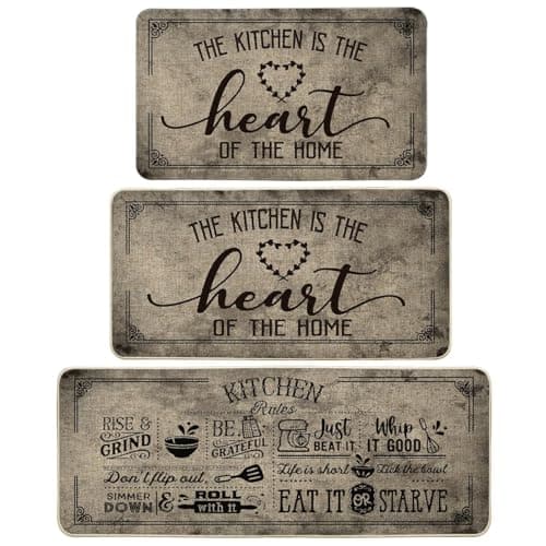Artoid Mode Kitchen Quotes Kitchen Mats Set of 3, Seasonal The Kitchen is The Heart of The Home Cooking Sets Holiday Party Low-Profile Floor Mat - 17"x29"+17"x36"+17"x47"