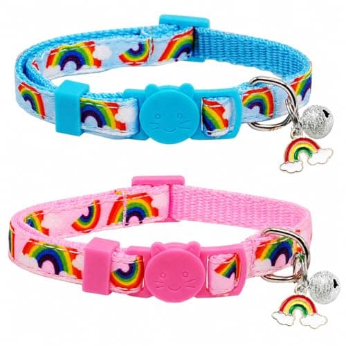 2 Pack Pride Month Cat Collar, LGPT Breakaway Kitten Collars with Bell & Rainbow Charm, Adjustable 7.8-12.8 in, Soft Summer Cat Collars for Cats Kittens