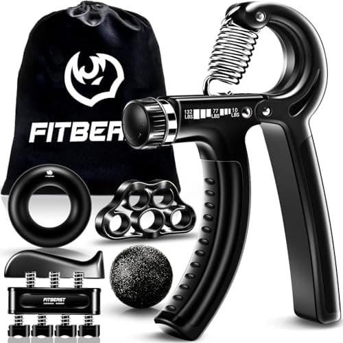FitBeast Grip Strengthener Forearm Strengthener Hand Grips Strengthener Kit - 5 Pack Adjustable Resistance (Black)