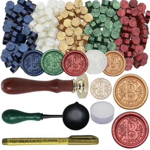 Wax Seal Stamp Kit, Retro Initial Alphabet Letter B Sealing Stamp with 150Pcs Sealing Wax Beads Spoon Pen Set for Wedding Invitations Cards Envelopes (B)