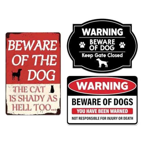 Funny Beware of Dog Sticker Pack with Shady Cat Quote Keep Gate Closed Humor Signs for Fence Door Or Wall Vinyl 3Pcs Pet Owners Home Decoration Stickers Bedroom