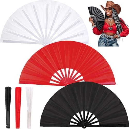 Fans for Line Dancing 3Pack Boots on The Ground Hand Fan Clack Clacking Large Folding Fans Big Handheld Clapping Snapping Cowboy Clacker Line Dance Popping Fan That Make Sounds pop(Black+White+Red)