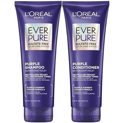 L'Oreal Paris EverPure Purple Shampoo and Conditioner Set, Sulfate-Free Brass Toning for Blonde, Bleached, Highlighted, Silver or Gray Color-Treated Hair, 13.6 Fl Oz Set