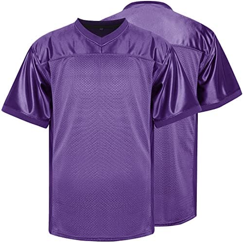 Blank Practice Football Jersey Mesh Athletic Sports Football T-Shirt Black White Red (Purple, 3X-Large)