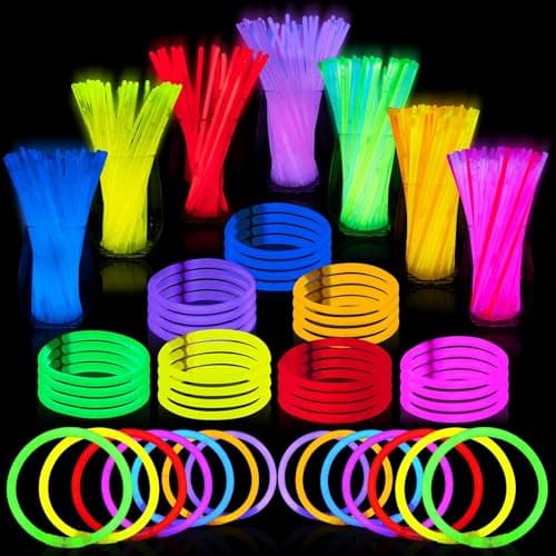 JOYIN 100 Pcs 8" Glow sticks Bulk Party Favors Pack, Neon Glow in the Dark Party Supplies, Light Up Necklaces and Bracelets with Connectors, Easter, Football, Birthday Decorations