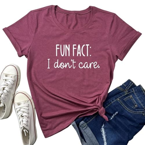 LOOKFACE Women Short Sleeve Tees Fun FACT Graphic Summer T Shirts Wine Red Small