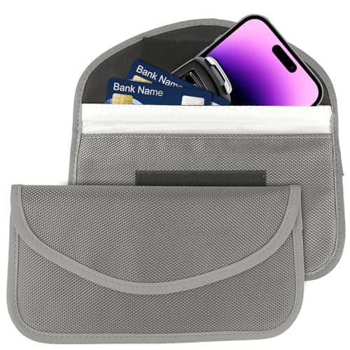 Ongfuwu 2PCS Faraday Bag for Phones and Car Keys, Keyless Entry RFID Signal Blocking Bag Key Fob Protector, Anti-Theft Faraday Pouch for Cell Phone Privacy Protection, Signal Shielding (Silver)