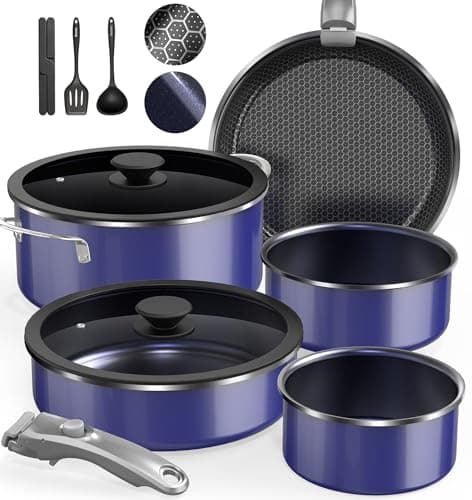 DUXANO Ceramic Pots and Pans Set Non Stick, 2026 Upgraded Hybrid Frypan, 1.5&2 QT Saucepans, Oil-less Cooking, PFAS Free Non Toxic, Induction Ready, Oven & Dishwasher Safe, Removable Handle, 12PC