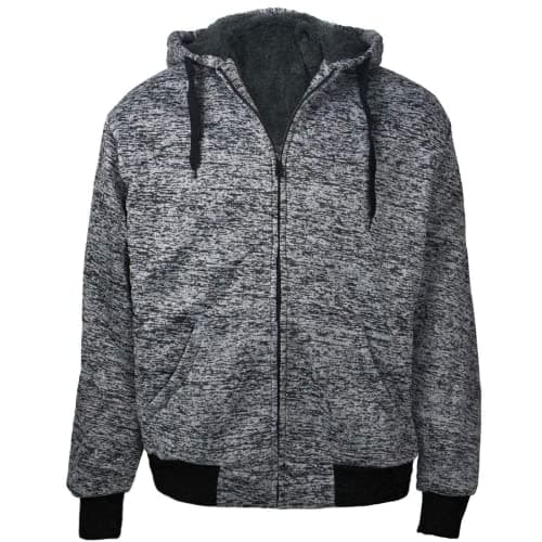 Gary Com Heavyweight 1.8 LB Full-Zip Sherpa Lined Fleece Hoodies for Men Marled Jackets S Dark Grey
