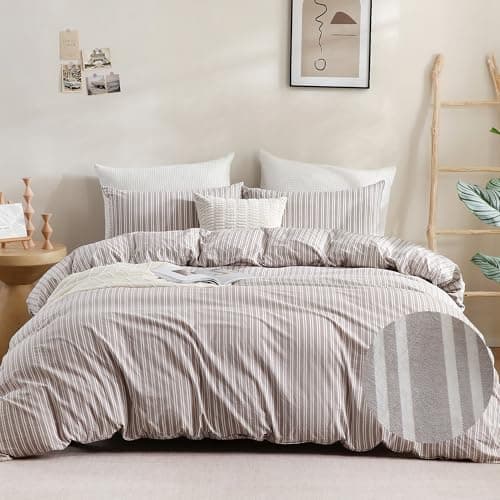 ATsense Striped Duvet Cover Queen Size 100% Washed Cotton Comforter Cover